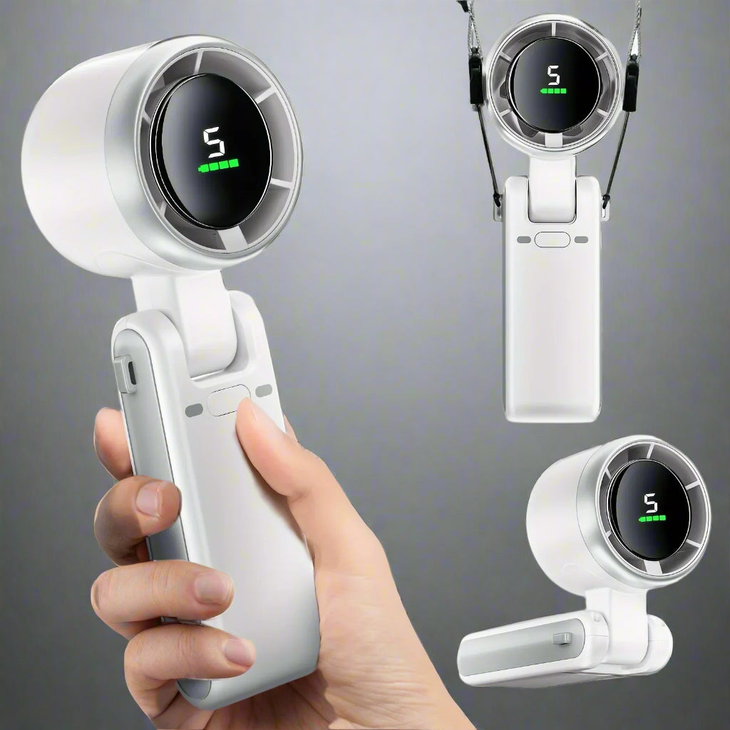 Portable Handheld Mini Fan – Turbo Cooling with 5 Speeds & Digital Display | USB Rechargeable - OBRANO