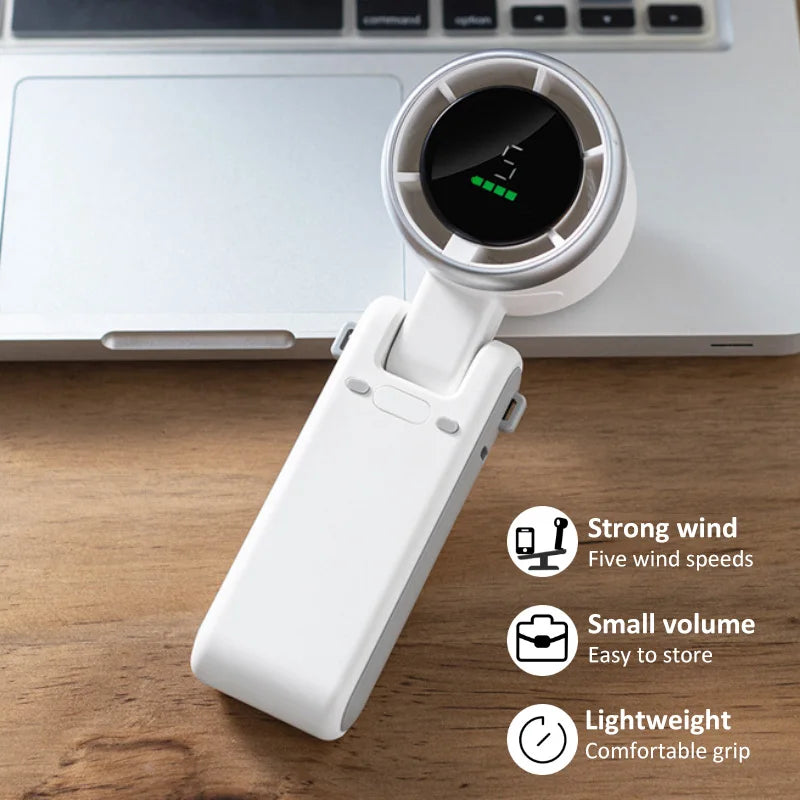 Portable Handheld Mini Fan – Turbo Cooling with 5 Speeds & Digital Display | USB Rechargeable - OBRANO
