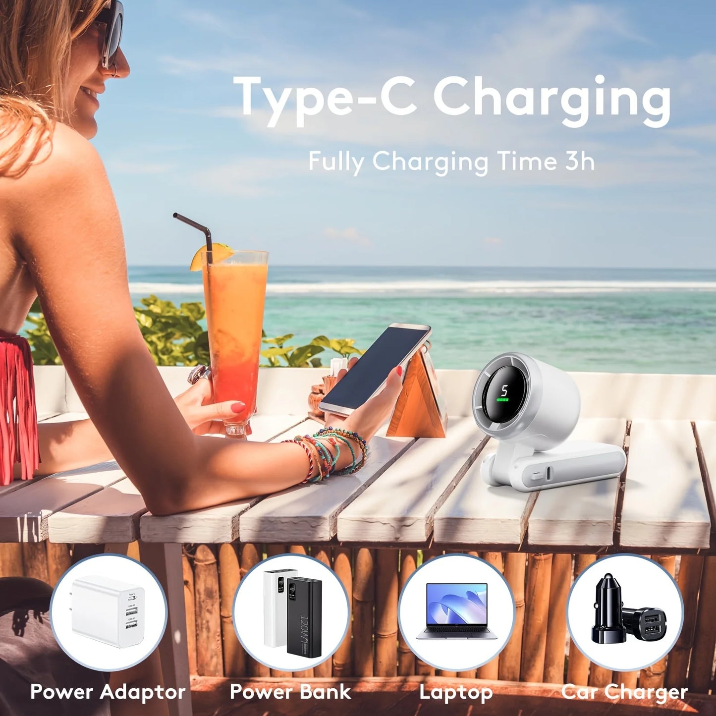 Portable Handheld Mini Fan – Turbo Cooling with 5 Speeds & Digital Display | USB Rechargeable - OBRANO