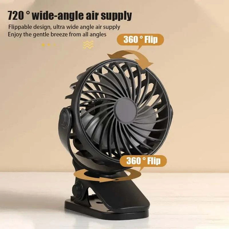 Portable Clip Fan – 720° Rotation with LED Light - OBRANO